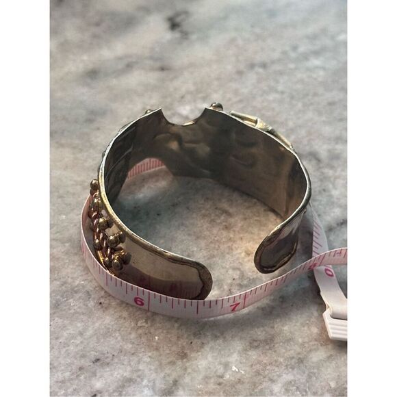 Artisan mixed metal cuff bracelet with crystal - Picture 8 of 9
